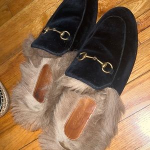 Gucci Suede With Fur Slides